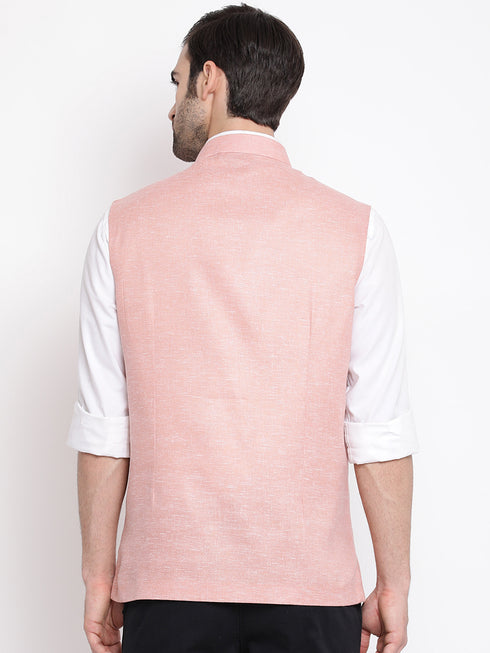 Men's Peach Solid Classic Royal Cotton Blend Nehru Jacket