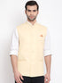 Men's Cream Solid Classic Royal Cotton Blend Nehru Jacket