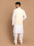 Men's White Cotton Kurta, Solid Royal Nehru Jacket And Pyjama Set