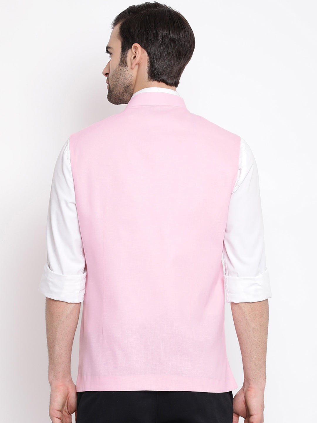 Men's Pink Solid Classic Royal Cotton Blend Nehru Jacket