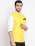 Men's Yellow Solid Classic Royal Cotton Blend Nehru Jacket