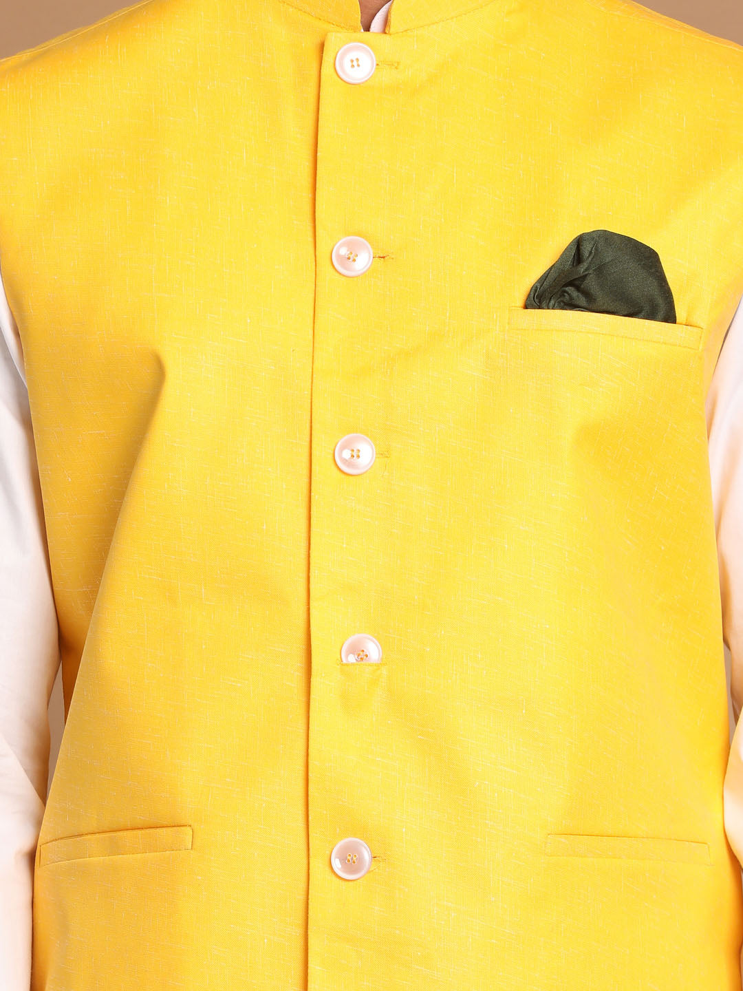 Men's White Cotton Kurta, Solid Royal Nehru Jacket And Pyjama Set