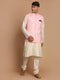 Men's Cream Cotton Kurta, Checkered Royal Linen Nehru Jacket And Pyjama Set