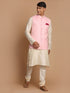 Men's Cream Cotton Kurta, Checkered Royal Linen Nehru Jacket And Pyjama Set
