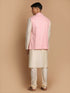 Men's Cream Cotton Kurta, Checkered Royal Linen Nehru Jacket And Pyjama Set