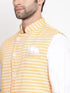 Men's Orange Stripes And Angrakha Pattern Classic Nehru Jacket