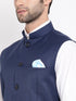 Men's Navy Blue Cotton Blend Twill Nehru Jacket