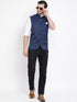 Men's Navy Blue Cotton Blend Twill Nehru Jacket