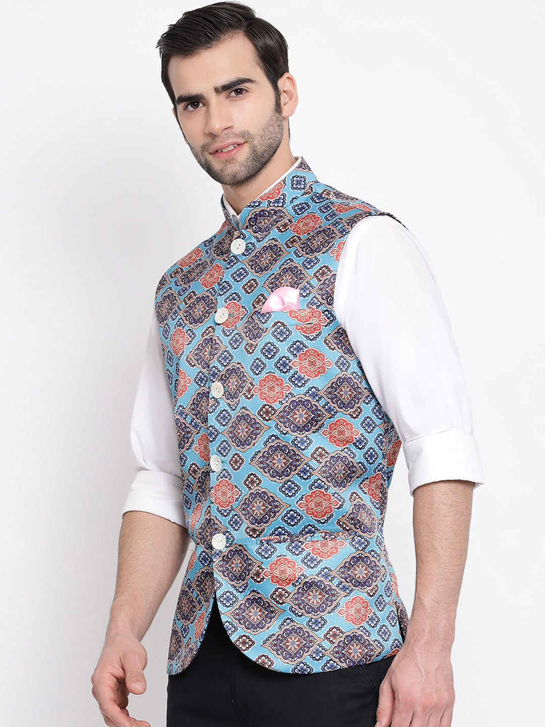 Men's Blue Digital Printed Royal Nehru Jacket