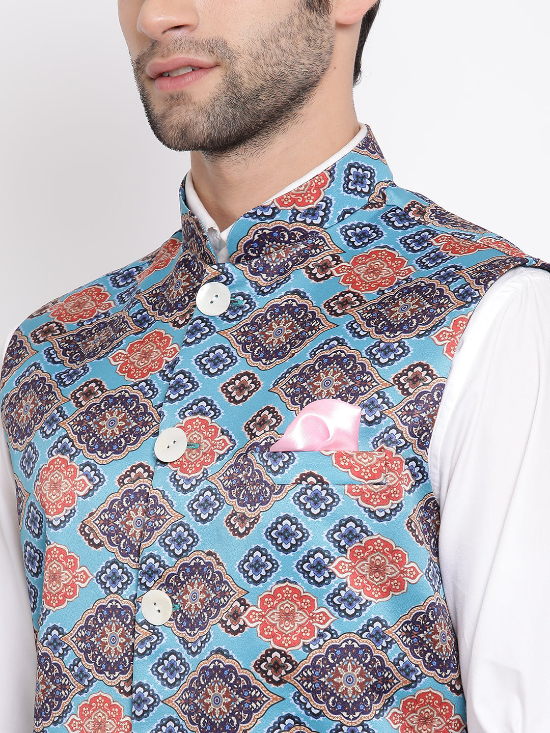 Men's Blue Digital Printed Royal Nehru Jacket