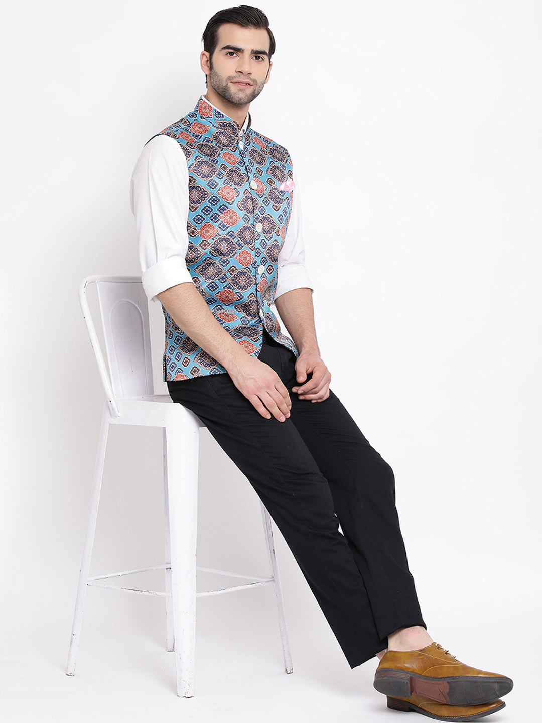 Men's Blue Digital Printed Royal Nehru Jacket