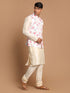 Men's Peach Digital Printed Royal Angrakha Nehru Jacket With Cream Kurta Pyjama Set