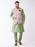 Men's Pink Floral Printed Ethnic Jacket With Green Silk Blend Kurta And Pyjama Set