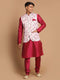 Men's Pink Floral Printed Ethnic Jacket With Purple Cotton Silk Blend Kurta Pyjama