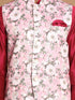 Men's Pink Floral Printed Ethnic Jacket With Purple Cotton Silk Blend Kurta Pyjama