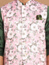 Men's Pink Floral Printed Ethnic Jacket With Green Cotton Silk Blend Kurta Pyjama