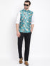Men's Turquoise Digital Printed Royal Angrakha Nehru Jacket