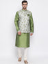 Men's Green Floral Jacquard Jacket With Silk Kurta And Pyjama Set