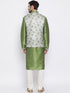 Men's Green Floral Jacquard Jacket With Silk Kurta And Pyjama Set