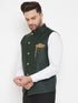 Bottle Green Solid Embellished Zardozi Nehru Jacket