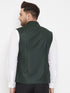 Bottle Green Solid Embellished Zardozi Nehru Jacket