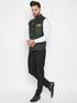 Bottle Green Solid Embellished Zardozi Nehru Jacket