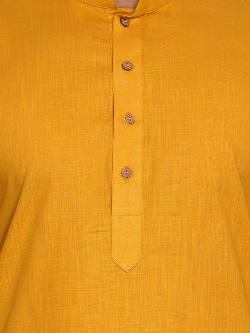 Men's Green Printed Cotton Nehru Jacket With Mustard Kurta And White Pyjama Set