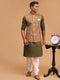 Men's Green Printed Cotton Nehru Jacket With Mehdi Green Kurta And White Pyjama Set