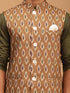 Men's Green Printed Cotton Nehru Jacket With Mehdi Green Kurta And White Pyjama Set