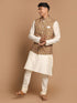 Men's Multicolor-Base-Green Cotton Nehru Jacket With Cream Kurta Pyjama