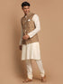 Men's Multicolor-Base-Green Cotton Nehru Jacket With Cream Kurta Pyjama