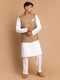 Men's Multicolour-Base-Green Cotton Nehru Jacket With White Pant