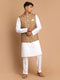 Men's Multicolour-Base-Green Cotton Nehru Jacket With White Cotton Pant