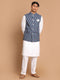 Men's Grey Cotton Nehru Jacket With White Cotton Pant