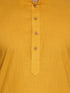 Men's Navy Blue Solid Cotton Nehru Jacket With Mustard Kurta And White Pyjama Set