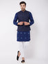 Men's Cotton Kurta And Pyjama With Navy Blue Solid Nehru Jacket