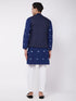 Men's Cotton Kurta And Pyjama With Navy Blue Solid Nehru Jacket