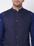 Men's Cotton Kurta And Pyjama With Navy Blue Solid Nehru Jacket