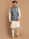 Men's Grey Mirror-Work Silk Blend Nehru Jacket With Solid Kurta & Pyjama Set