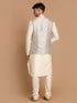 Men's Grey Woven Jacket And Cream Solid Kurta With Pajama Set