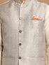 Men's Grey Woven Jacket And Cream Solid Kurta With Pajama Set
