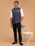 Navy Blue Cotton Blend Solid Nehru Jacket