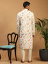 Cream Printed Nehru Jacket And Multicolor-Base Printed Kurta With Cream Viscose Stylish Pant Set