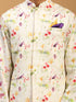 Cream Printed Nehru Jacket And Multicolor-Base Printed Kurta With Cream Viscose Stylish Pant Set