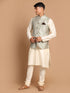 Men's Beige Jacquard Nehru Jacket With Kurta Pyjama Set