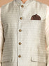 Men's Beige Jacquard Nehru Jacket With Kurta Pyjama Set