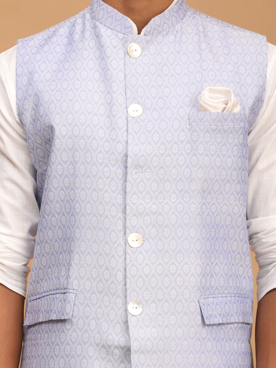 Men's Lavender Jacquard Nehru Jacket With Kurta Pyjama Set