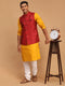 Men's Maroon Jacquard Nehru Jacket With Kurta Pyjama Set