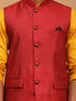 Men's Maroon Jacquard Nehru Jacket With Kurta Pyjama Set