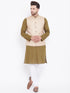 VASTRAMAY Men's Beige, Mehendi Green And White Cotton Blend Jacket, Kurta and Pyjama Set